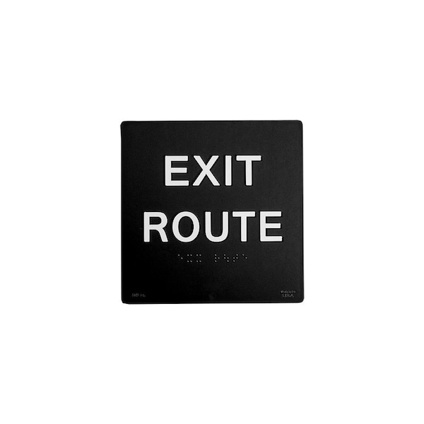 Bcf 6 x 6 Exit Route Text, Square Print, 1/8 Acrylic With Braille, Black - SB451-BLACK