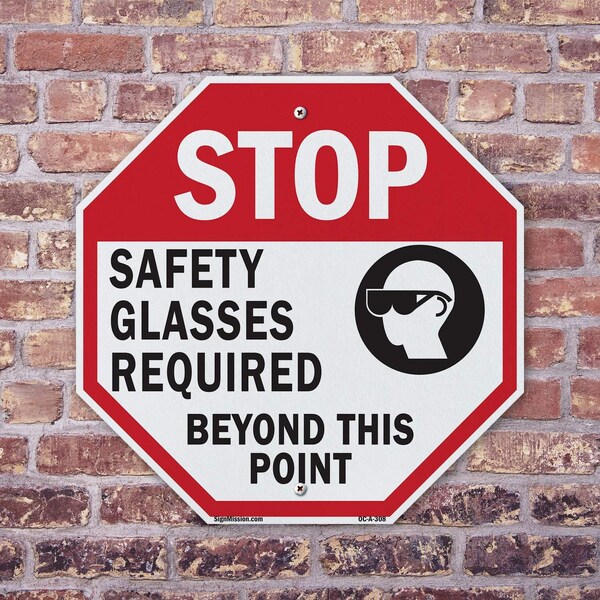 Signmission Stop Safety Glasses Required Beyond, 10 inch X 10 inch, Aluminum Metal Signs, 5PK - OC-A-5PACK-10-308