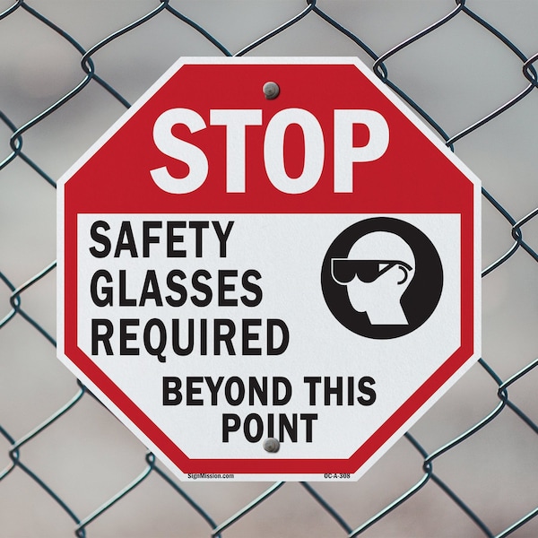 Signmission Stop Safety Glasses Required Beyond, 10 inch X 10 inch, Aluminum Metal Signs, 5PK - OC-A-5PACK-10-308