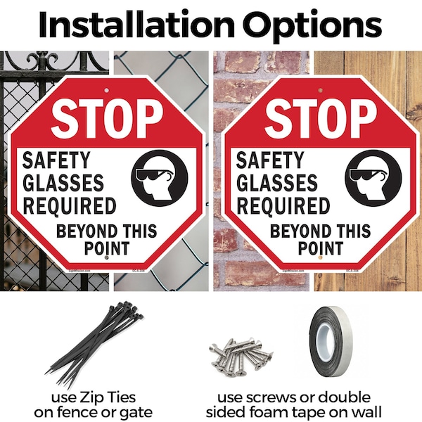 Signmission Stop Safety Glasses Required Beyond, 10 inch X 10 inch, Aluminum Metal Signs, 5PK - OC-A-5PACK-10-308