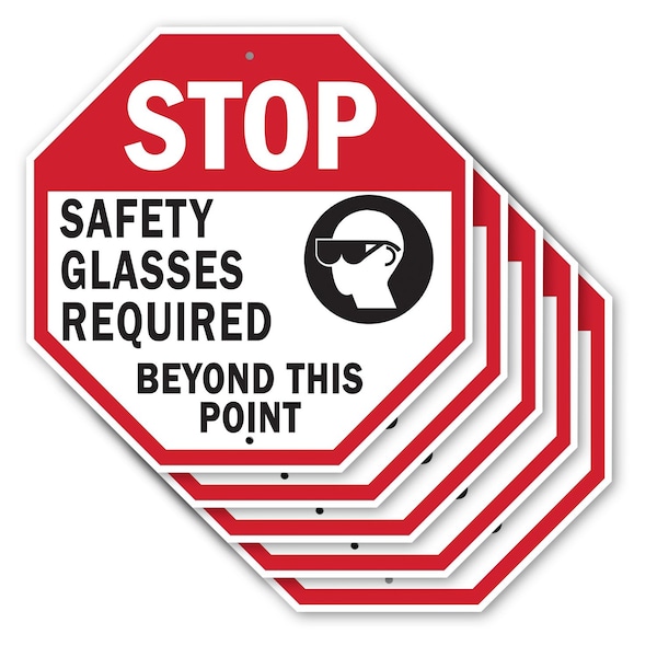 Signmission Stop Safety Glasses Required Beyond, 10 inch X 10 inch, Aluminum Metal Signs, 5PK - OC-A-5PACK-10-308