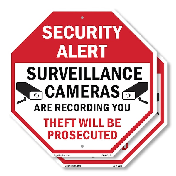 Signmission Security Alert Surveillance Cameras, 10 inch X 10 inch, Aluminum Metal Signs, 2PK - OC-A-2PACK-10-328