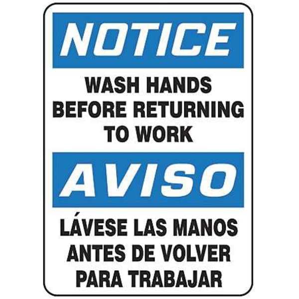 Accuform Notice/Aviso, Wash Hands Before Returning To Work, Spanish-Bilingual Sign, SBMRST813VS - SBMRST813VS