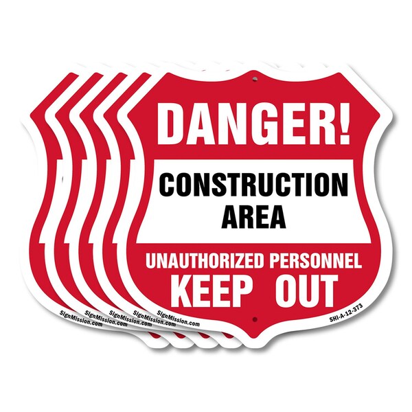 Signmission Construction Area Shield Sign Danger! Un, 12 inch X 12 inch, Aluminum Metal Sign, 5PK - SHI-A-5PACK-12-373