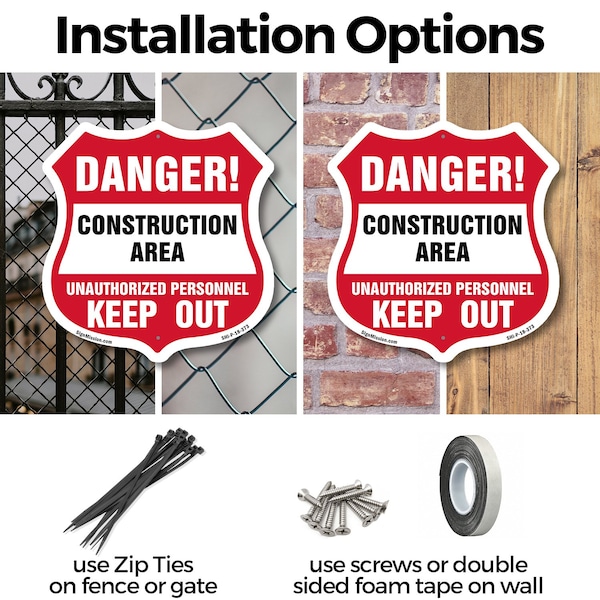 Signmission Construction Area Shield Sign Danger! Un, 12 inch X 12 inch, Aluminum Metal Sign, 5PK - SHI-A-5PACK-12-373