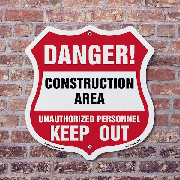 Signmission Construction Area Shield Sign Danger! Un, 12 inch X 12 inch, Aluminum Metal Sign, 5PK - SHI-A-5PACK-12-373
