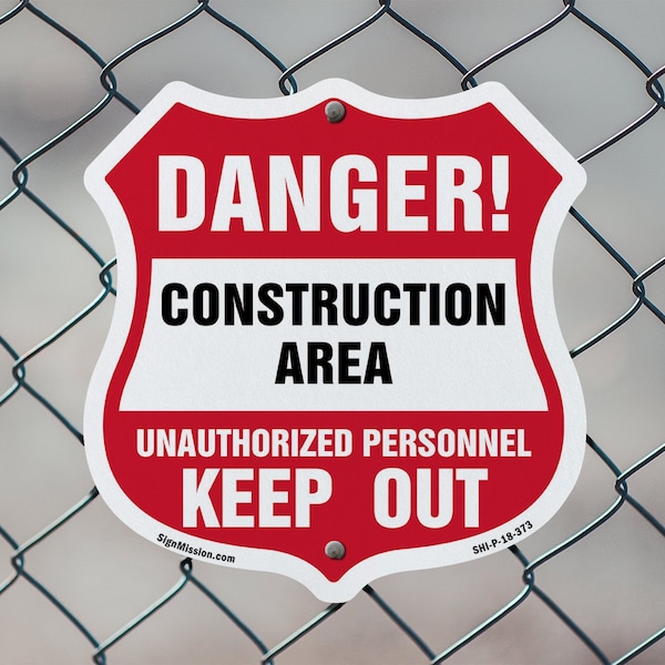 Signmission Construction Area Shield Sign Danger! Un, 12 inch X 12 inch, Aluminum Metal Sign, 5PK - SHI-A-5PACK-12-373
