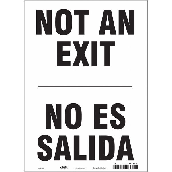 Condor Exit Sign, Vinyl, 10" W, 14" H, Not An Exit/No Es Salida, White - 480J05