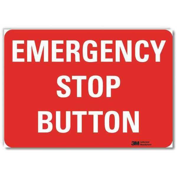 Lyle Emergency Stop Button, 5 in x 7 in, Horizontal Rectangle, Reflective Sheeting, U7-1155-RD_7X5 - U7-1155-RD_7X5