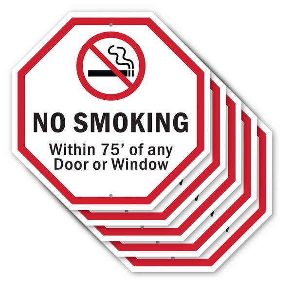 Signmission No Smoking Within 75' Of Any Door o, 10 inch X 10 inch, Aluminum Metal Signs, 5PK - OC-A-5PACK-10-89
