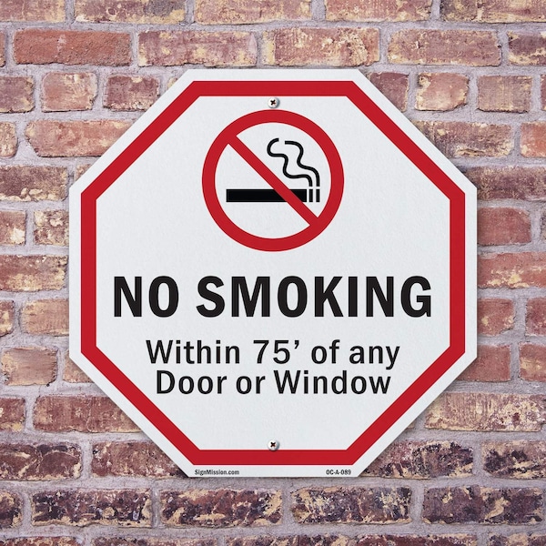 Signmission No Smoking Within 75' Of Any Door o, 10 inch X 10 inch, Aluminum Metal Signs, 5PK - OC-A-5PACK-10-89