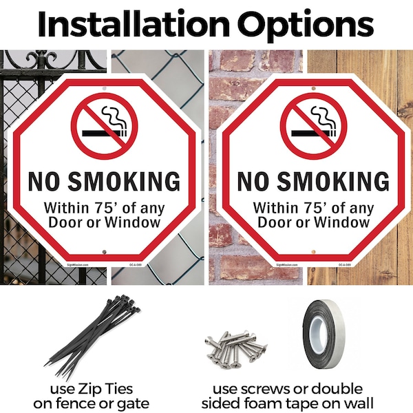 Signmission No Smoking Within 75' Of Any Door o, 10 inch X 10 inch, Aluminum Metal Signs, 5PK - OC-A-5PACK-10-89