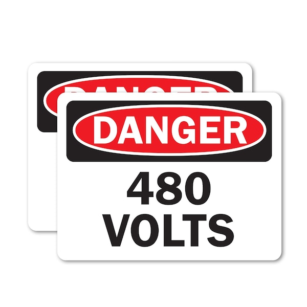 Signmission 480 Volts Danger Sign, Vinyl Decal, 10in W x 7in L, 2PK - OS-2PACK-DS-D-710-L-19262