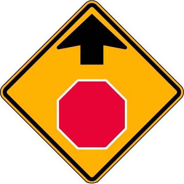 Lyle Stop Sign Ahead Pictogram Sign, 30" W, 30" H, Aluminum, Yellow - W3-1-30DA
