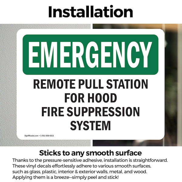 Signmission Remote Pull Station For Hood Fire Suppression Emergency Sign, Vinyl Decal, 5in x 3.5in, 2PK - OS-2PACK-EM-D-35-L-10417