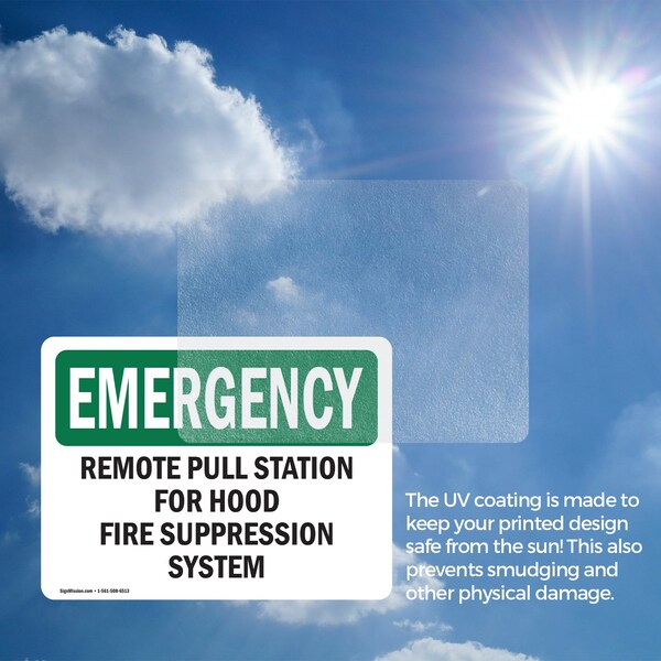 Signmission Remote Pull Station For Hood Fire Suppression Emergency Sign, Vinyl Decal, 5in x 3.5in, 2PK - OS-2PACK-EM-D-35-L-10417