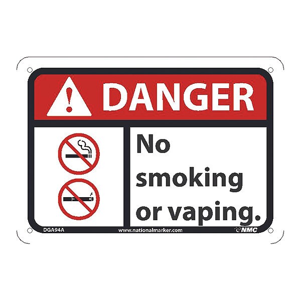 Nmc Danger No Smoking Or Vaping Sign, DGA94A - DGA94A