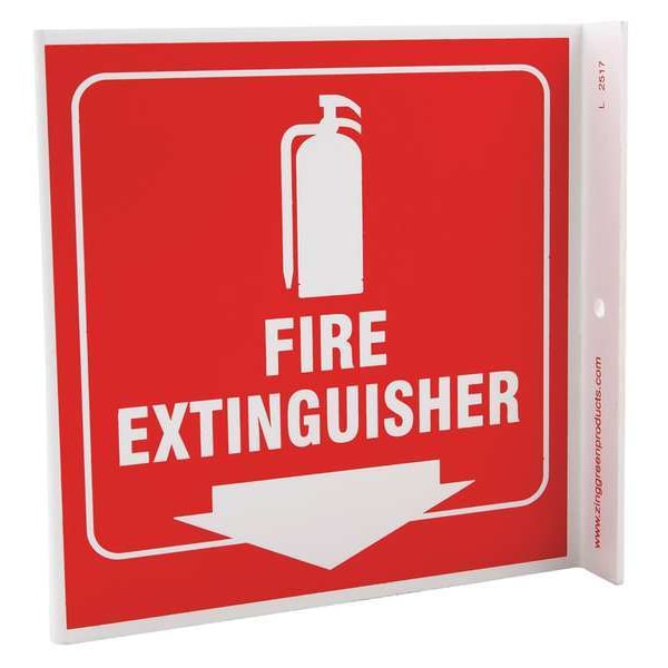Zing Fire Extinguisher Sign, 7 in Height, 7 in Width, Plastic, L-Shaped, English - 2517