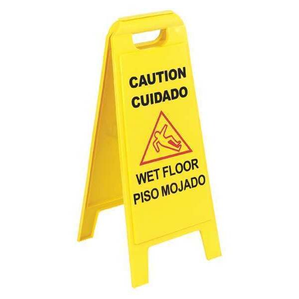 Carlisle Foodservice Wet Floor Sign, Eng/Span, Yellow, 25in, PK6 - 3690000