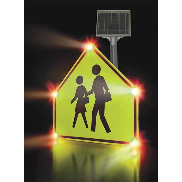 Tapco LED School Zone Sign, School Crossing, Black/Fluorescent Yellow Green, 30" W, 30" H - 2180-00202