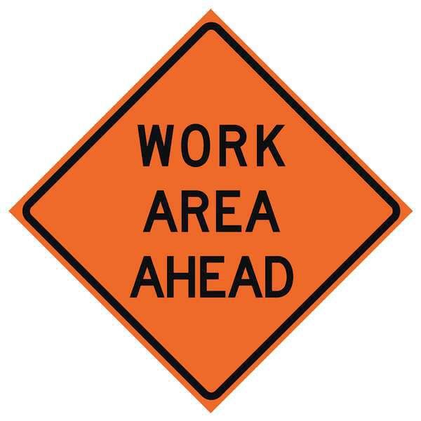 Eastern Metal Signs And Safety Work Area Ahead Traffic Sign, 36 in H, 36 in W, Vinyl, Diamond, English, 669-C/36-DGFO-WA - 669-C/36-DGFO-WA