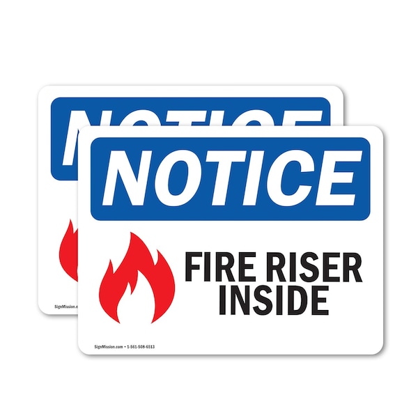 Signmission Fire Riser Inside Sign, Vinyl Decal, 10in W x 7in L, 2PK - OS-2PACK-NS-D-710-L-12649