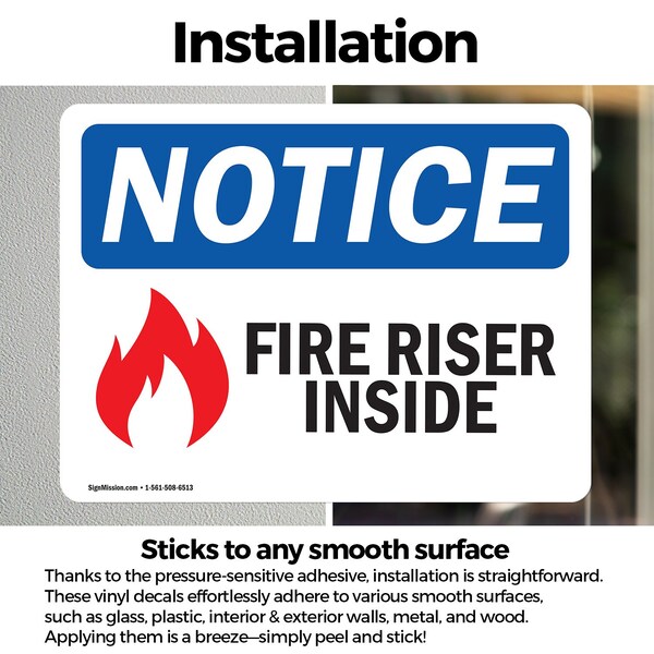Signmission Fire Riser Inside Sign, Vinyl Decal, 10in W x 7in L, 2PK - OS-2PACK-NS-D-710-L-12649