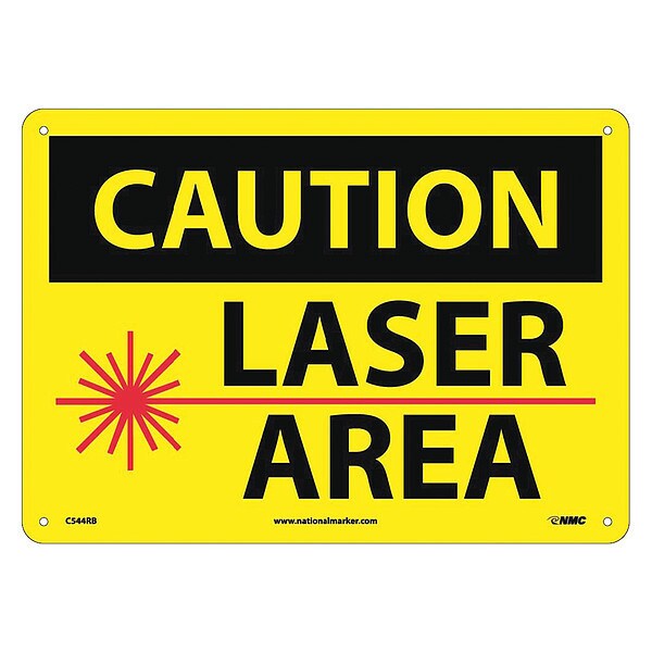 Nmc Radiation & Laser Sign, 10 in H x 14 in W, Rigid Plastic - C544RB