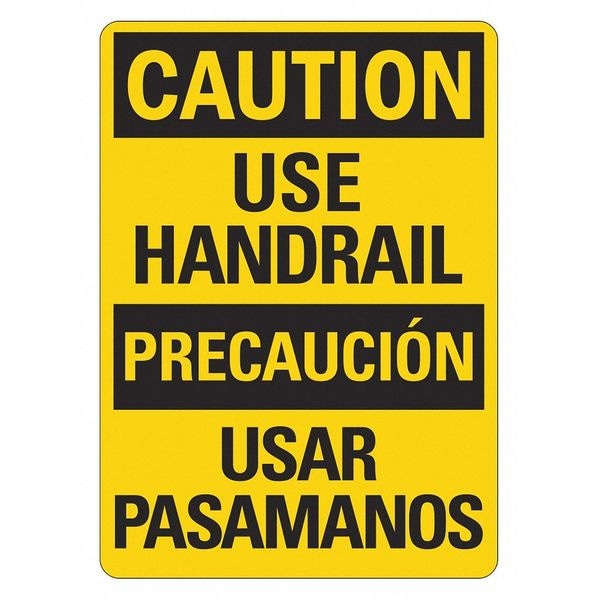 Lyle Caution/Precaucion, USE HANDRAIL/USAR PASAMANOS, 10 in W x 14 in H, , Plastic, LCU3-0498-NP_10x14 - LCU3-0498-NP_10X14