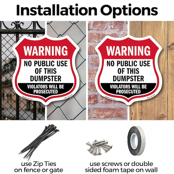 Signmission Dumpster Shield Sign Warning No Public U, 12 Inch X 12 Inch, Plastic Sign - SHI-P-12-379
