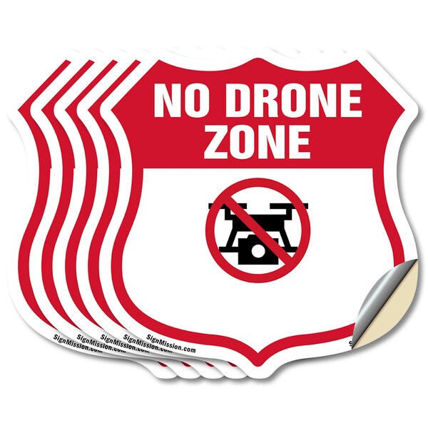 Signmission No Drone Shield Sign No Drone Zone From, 4 inch X 4 inch, Vinyl Decal, 5PK - SHI-D-5PACK-4-392