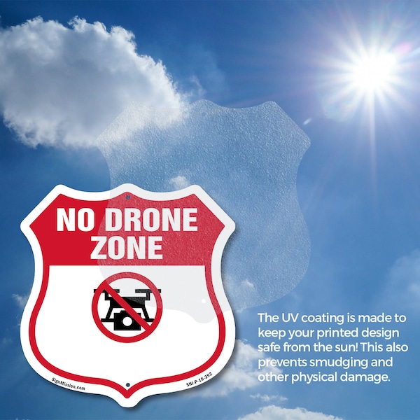 Signmission No Drone Shield Sign No Drone Zone From, 4 inch X 4 inch, Vinyl Decal, 5PK - SHI-D-5PACK-4-392
