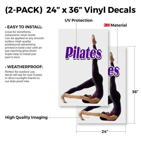 Signmission Pilates, Vinyl Decals Only 24 Inch x 36 Inch, Vinyl Decal, 2PK - DSB-2436-2PACK-PILATES