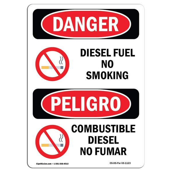 Signmission OSHA, Diesel Fuel No Smoking Bilingual, 14in X 10in, 10" W, 14" L, Spanish, OS-DS-D-1014-VS-1123 - OS-DS-D-1014-VS-1123