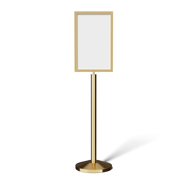 Montour Line Sign Floor Standing 14 x 22 in. V Pol. Brass, PLEASE WAIT TO BE SEATED - FS200-1422-V-PB-PLSWAITSEAT