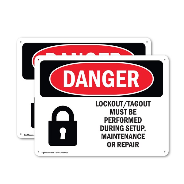 Signmission Lockout Tagout Setup Maintenance Repair Danger Sign, Aluminum, 10in W x 7in L, 2PK - OS-2PACK-DS-A-710-L-1428