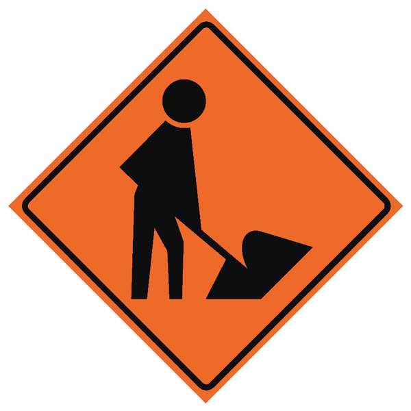 Eastern Metal Signs And Safety Workers Ahead Traffic Sign, 48 in H, 48 in W, Vinyl, Diamond, No Text, 669-C/48-DGFO-MS - 669-C/48-DGFO-MS
