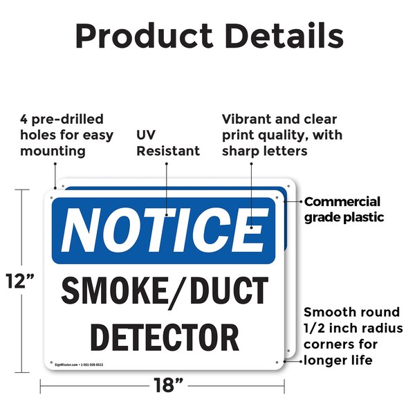 Signmission Smoke Duct Detector, 18 in W x Rectangle, Plastic - OS-2PACK-NS-P-1218-L-18349