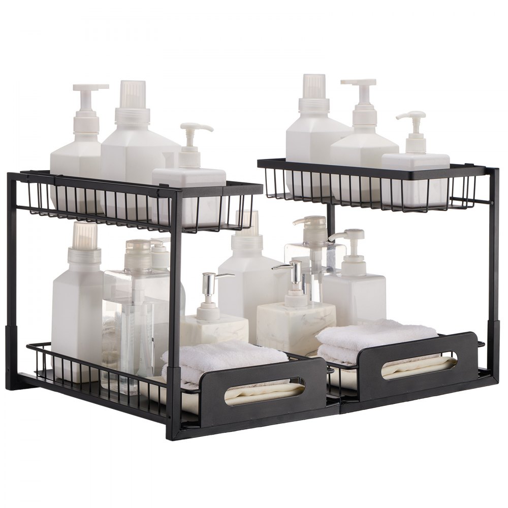 2-Tier Wire Pull Out Cabinet Under Sink Organizer 10.7"x14.2" Drawer Basket 2PCS - FZSLLTGPFECS5ERAHV0