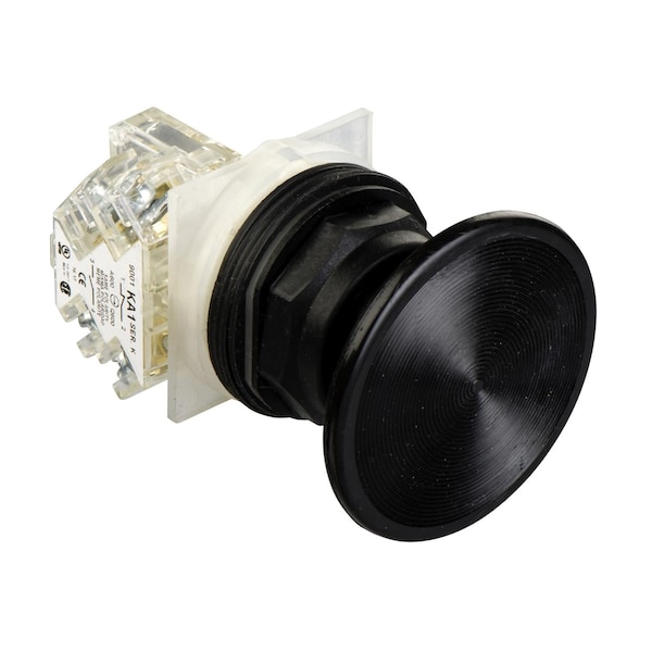 Botón pulsador, Harmony 9001SK, plástico, seta de 57mm, negro, 30mm, retorno por resorte, 1 NA - 9001SKR25BH5