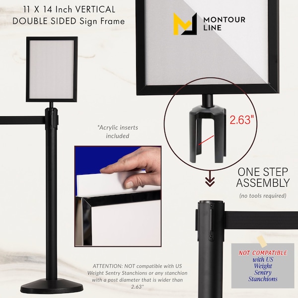 Montour Line Stanchion Post Top Sign Frame 11 x 14 in. V Black Steel - HDSF-1114-V-BK
