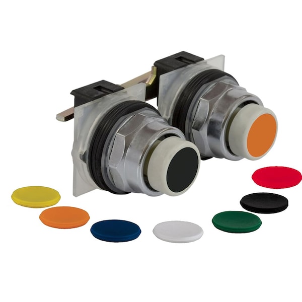 Botón pulsador de doble cabeza Schneider Electric, Harmony 9001K, de metal, empotrado, opción de 7 colores, 30mm, con bloqueo mecánico, 2 C/O - 9001KR11UH1H1.