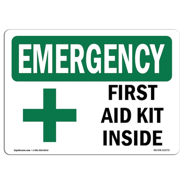 Signmission Safety Sign, OSHA EMERGENCY, 7" Height, Aluminum, First Aid Kit Inside, Landscape - OS-EM-A-710-L-10372