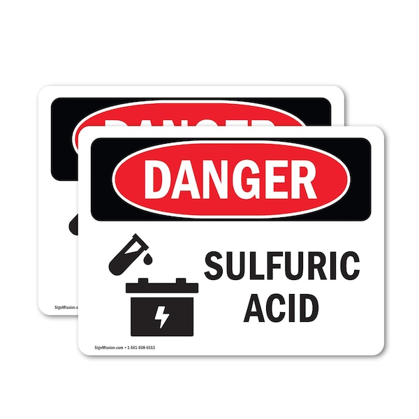 Signmission Sulfuric Acid Danger Sign, Vinyl Decal, 24in W x 18in L, 2PK - OS-2PACK-DS-D-1824-L-2044