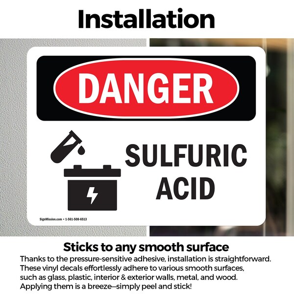 Signmission Sulfuric Acid Danger Sign, Vinyl Decal, 24in W x 18in L, 2PK - OS-2PACK-DS-D-1824-L-2044