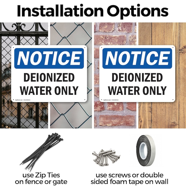 Signmission Deionized Water Only, 18 in W x Rectangle, Plastic - OS-2PACK-NS-P-1218-L-10963
