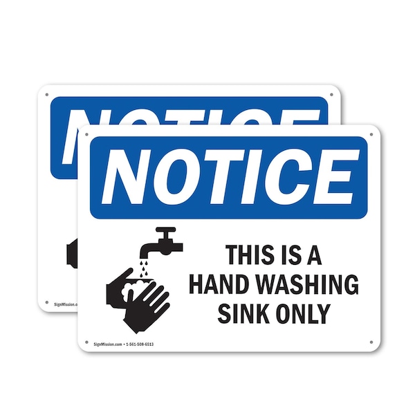 Signmission This Is A Hand Washing Sink Only With Symbol, 18 in W x Rectangle, Aluminum - OS-2PACK-NS-A-1218-L-16684