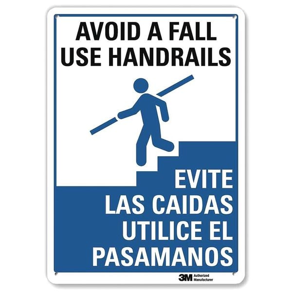 Lyle AVOID A FALL USE HANDRAILS, Spanish/English, 10 in W x 14 in H, Aluminum, U1-1026-NA_10x14 - U1-1026-NA_10X14