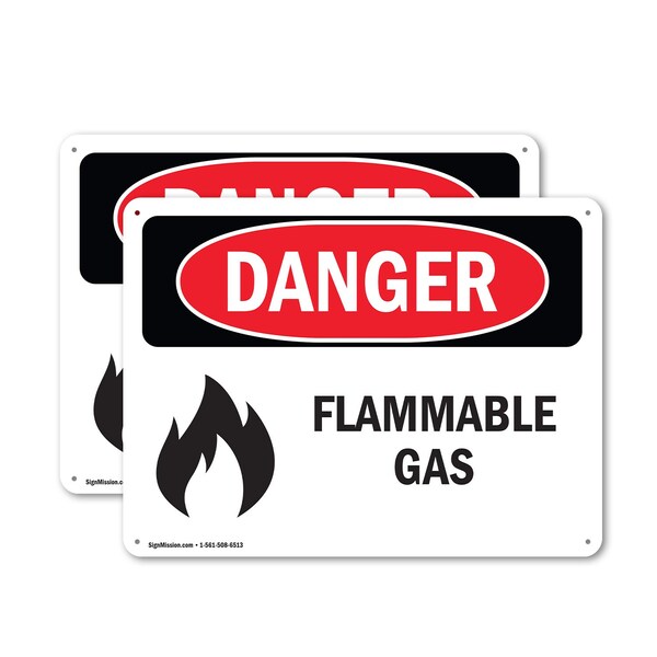 Signmission Flammable Gas Danger Sign, Aluminum, 14in W x 10in L, 2PK - OS-2PACK-DS-A-1014-L-1233