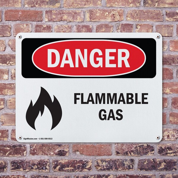Signmission Flammable Gas Danger Sign, Aluminum, 14in W x 10in L, 2PK - OS-2PACK-DS-A-1014-L-1233